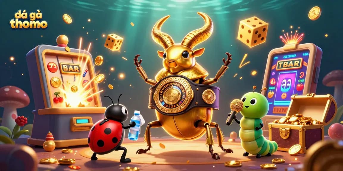 Experience đá gà thomo with thrilling boxing beetles in a vibrant casino scene.