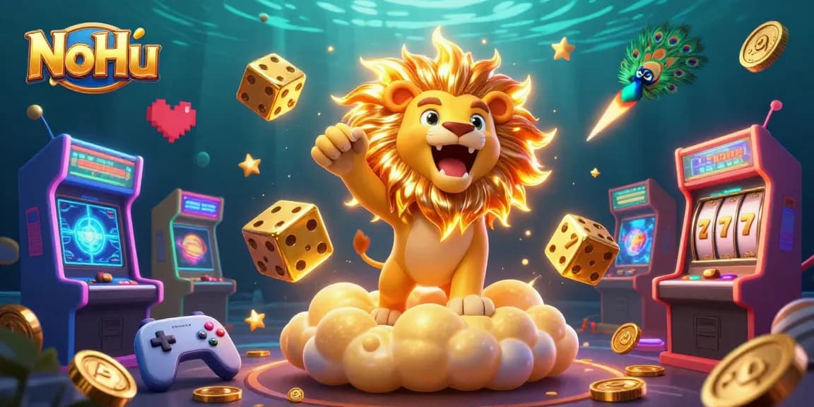 Experience exciting NoHu gaming with vibrant 3D illustrations of jackpot and slot surprises.