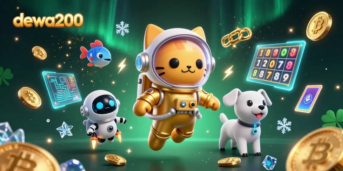 Dewa200 menghadirkan gambar slot di ruang angkasa yang mempesona dengan kucing astronot emas dan anjing robot.