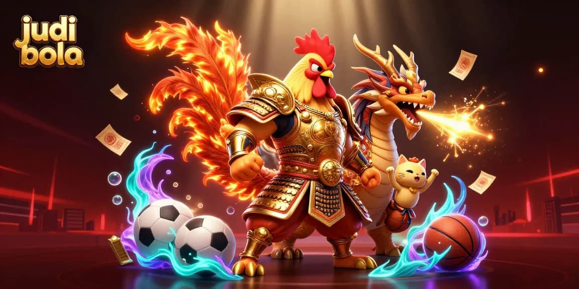Menggabungkan taruhan judi bola dengan energik, ilustrasi 3D manifesto penuh kemeriahan.