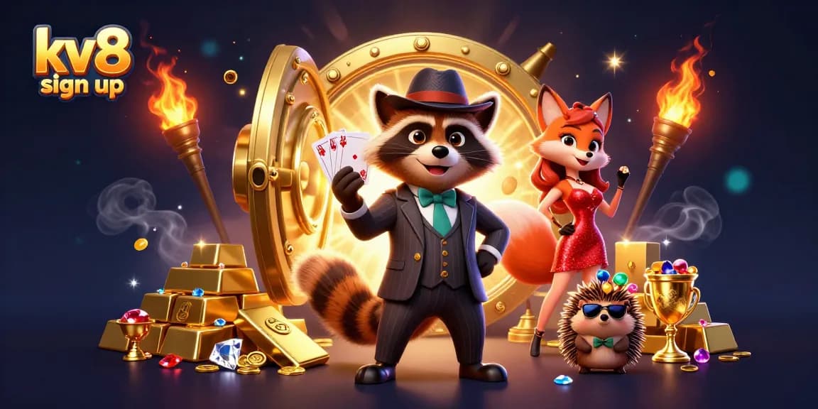 Join the fun at kv8 sign up for exciting games and huge wins with our animated casino illustration.