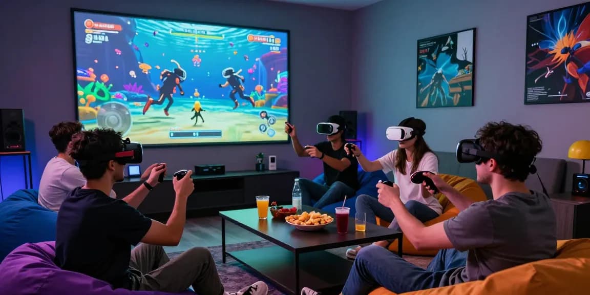 Pengalaman bermain game terjun4d dengan teman-teman dalam suasana ruang tamu yang enerjik.