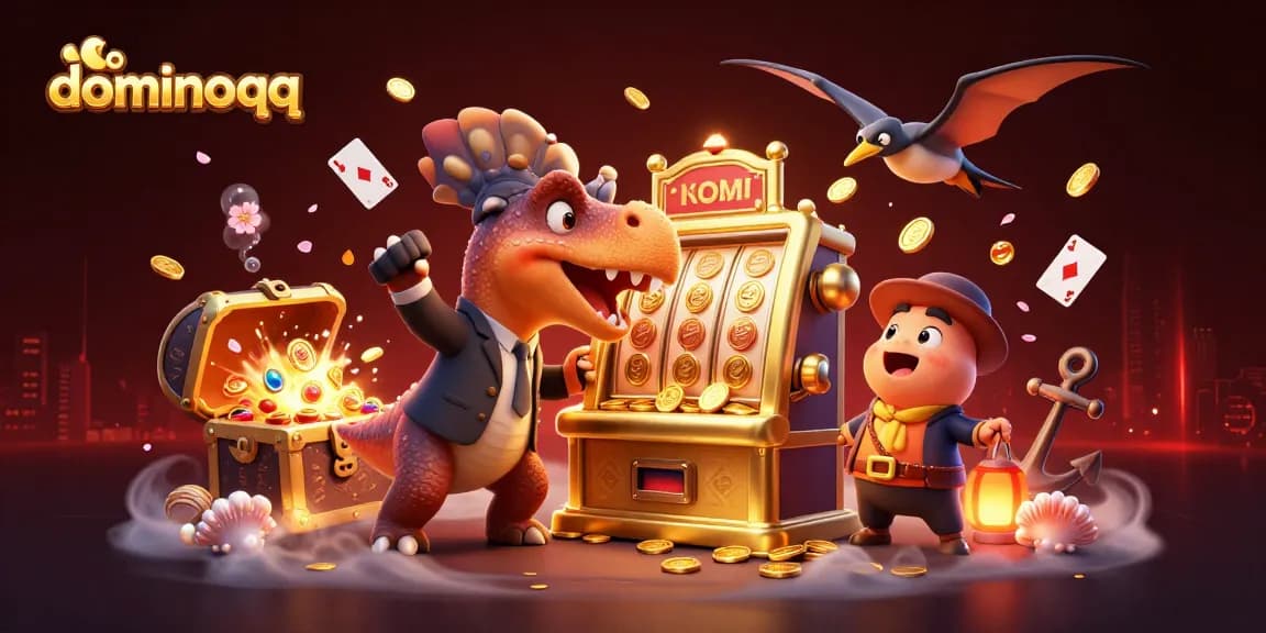Catch the excitement of dominoqq as a pachycephalosaurus hits a jackpot, surrounded by vibrant casino elements.
