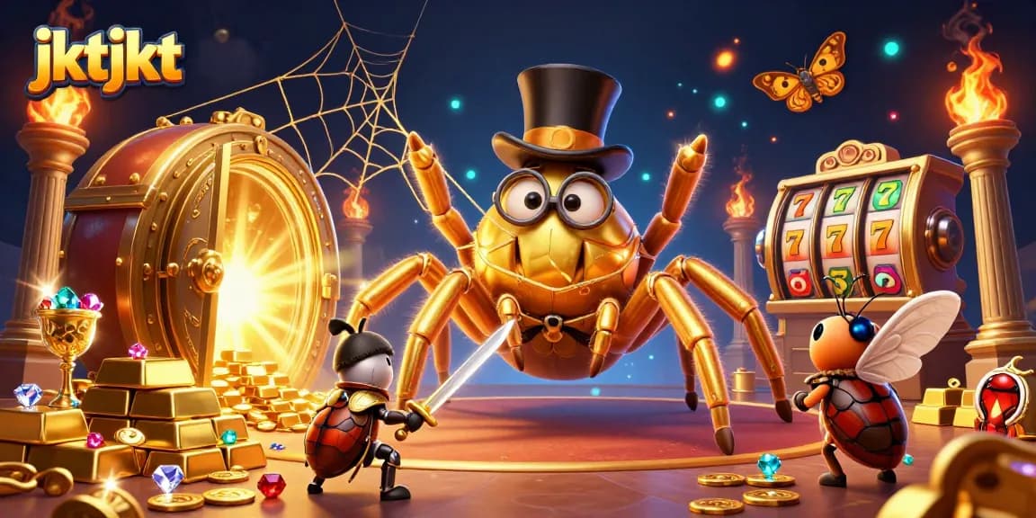 Permainan menarik di jktjkt dengan karakter unik arachnida dan ksatria kecil bersiap meraih jackpot.