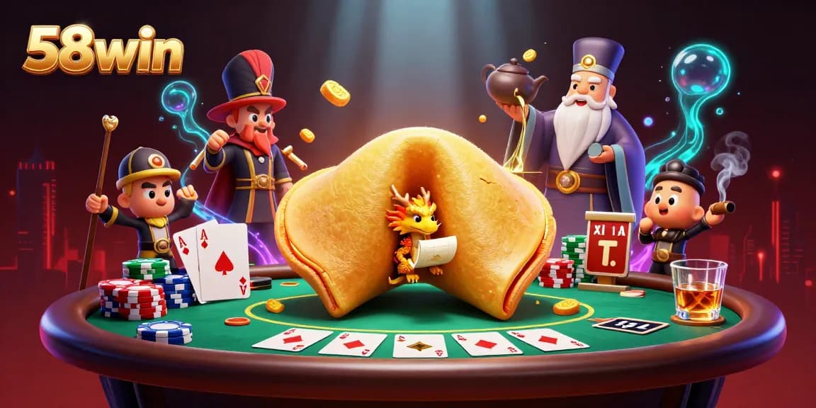 Engage in thrilling games at 58win with vibrant casino elements and golden fortune luck.