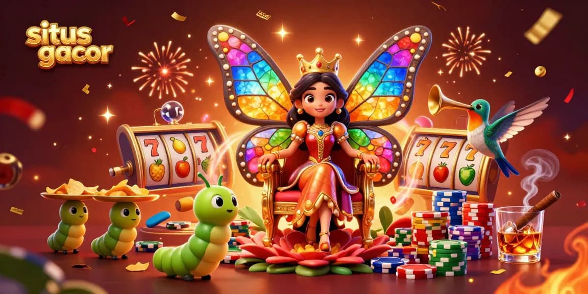 Experience thrilling wins at situs slot gacor with vibrant slot reels and colorful casino elements.