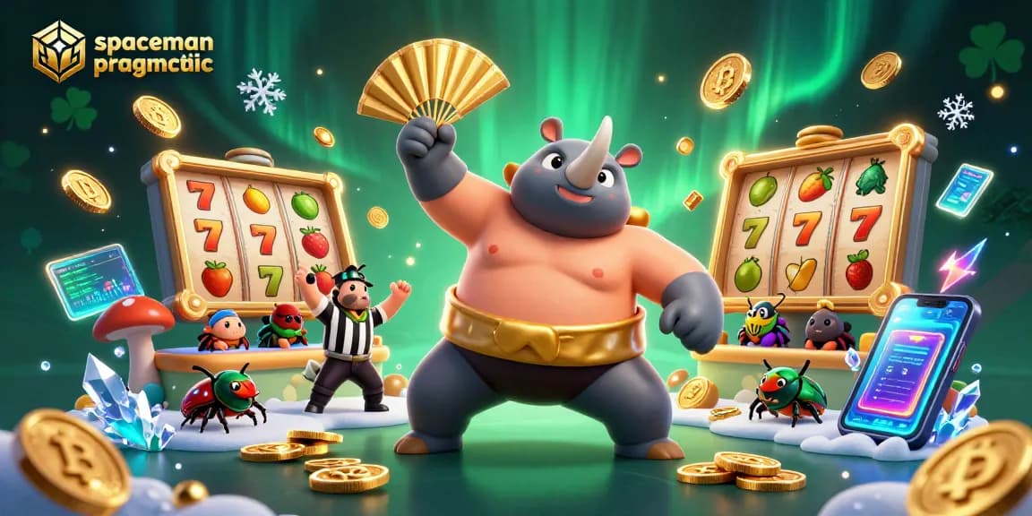 Win big with spaceman pragmatic slots in this vibrant casino-themed illustration featuring cartoon characters.