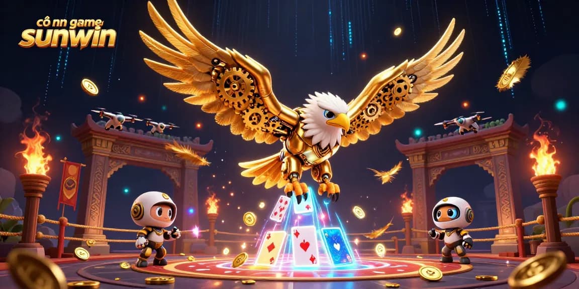 Catch thrilling moments at cổng game sunwin with a gold eagle soaring through vibrant holographic cards.