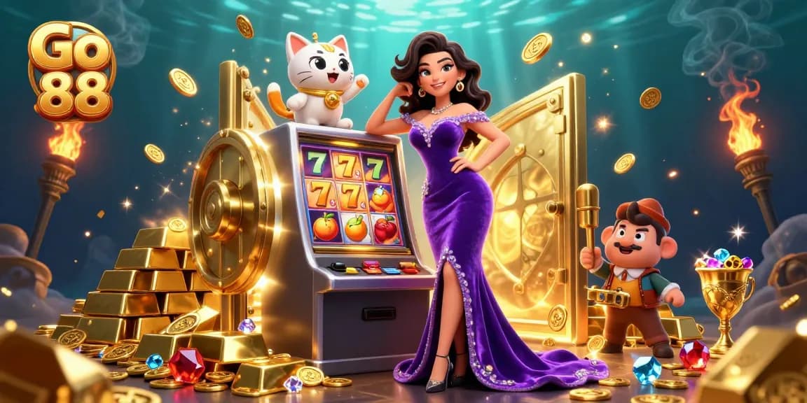 Win big with Go 88 at the jackpot slots, featuring dazzling coins and fortunes erupting.