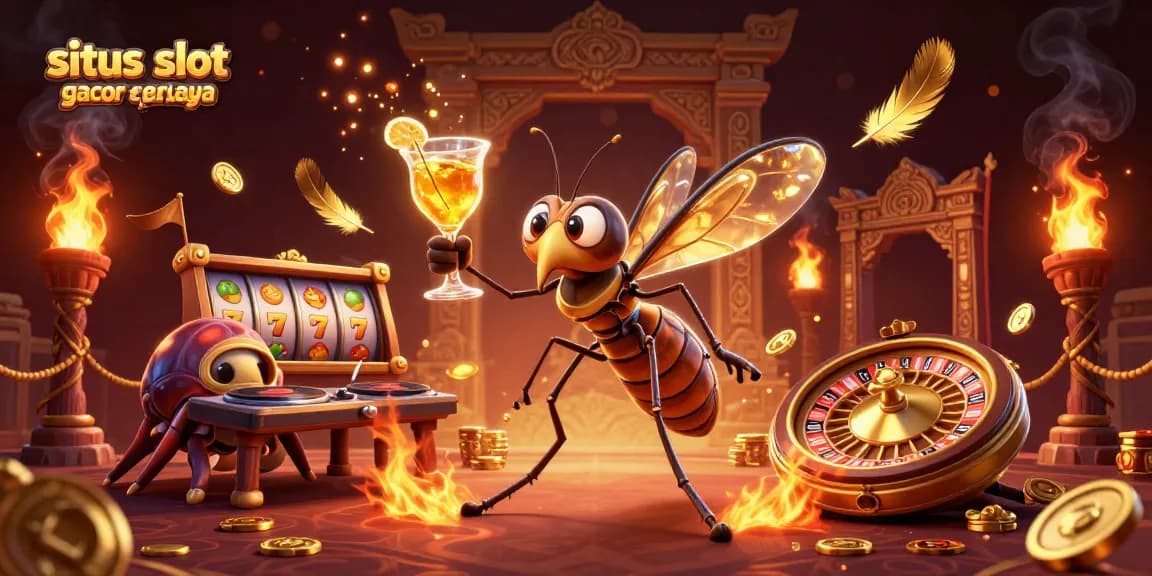 Engaging scene showcasing situs slot gacor terpercaya with unique casino characters and lively elements.