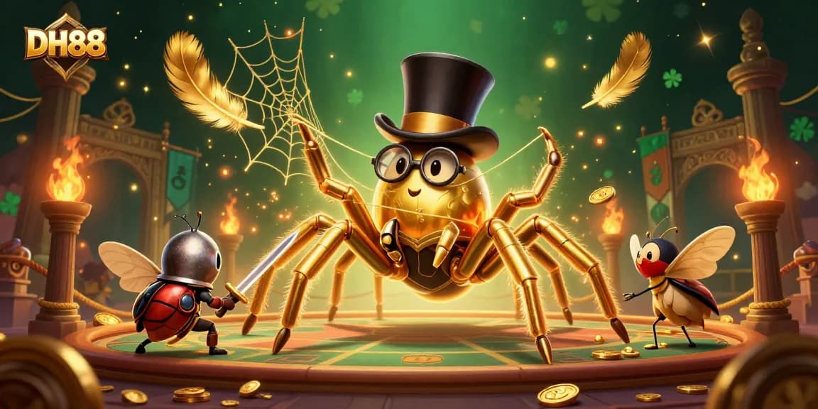 Experience thrilling moments at DH88 casino with a gold-tinted spider weaving a web of fortune.
