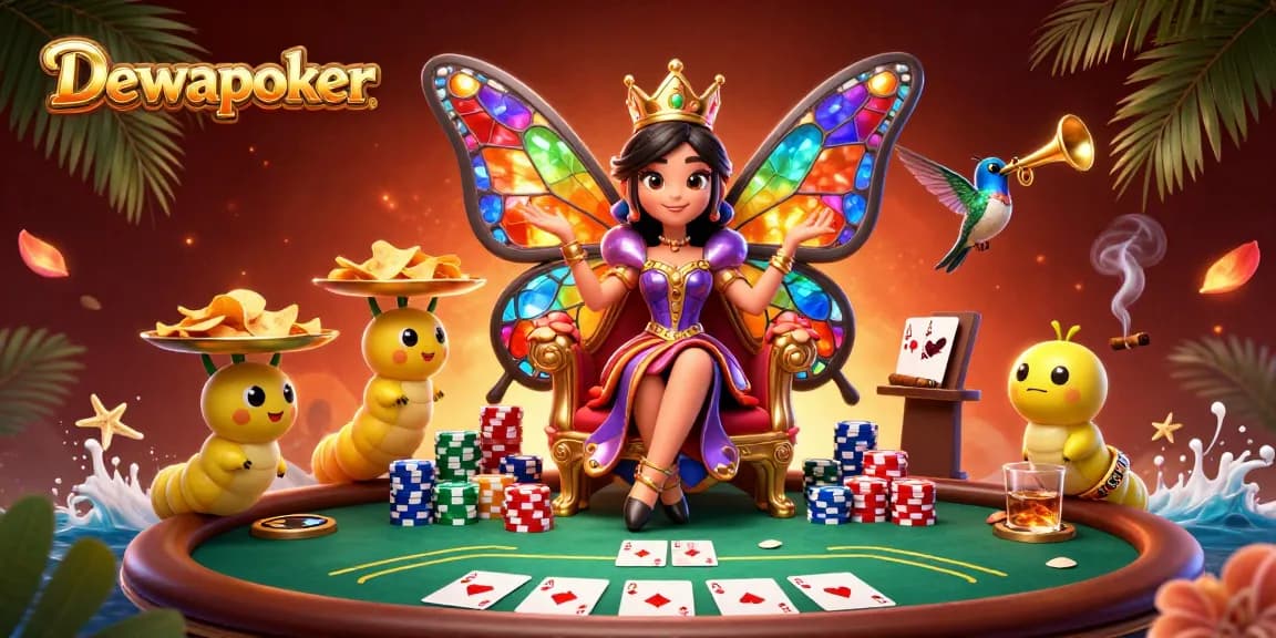 Dewapoker queen enthroned as players engage in poker, capturing the excitement of online gameplay.