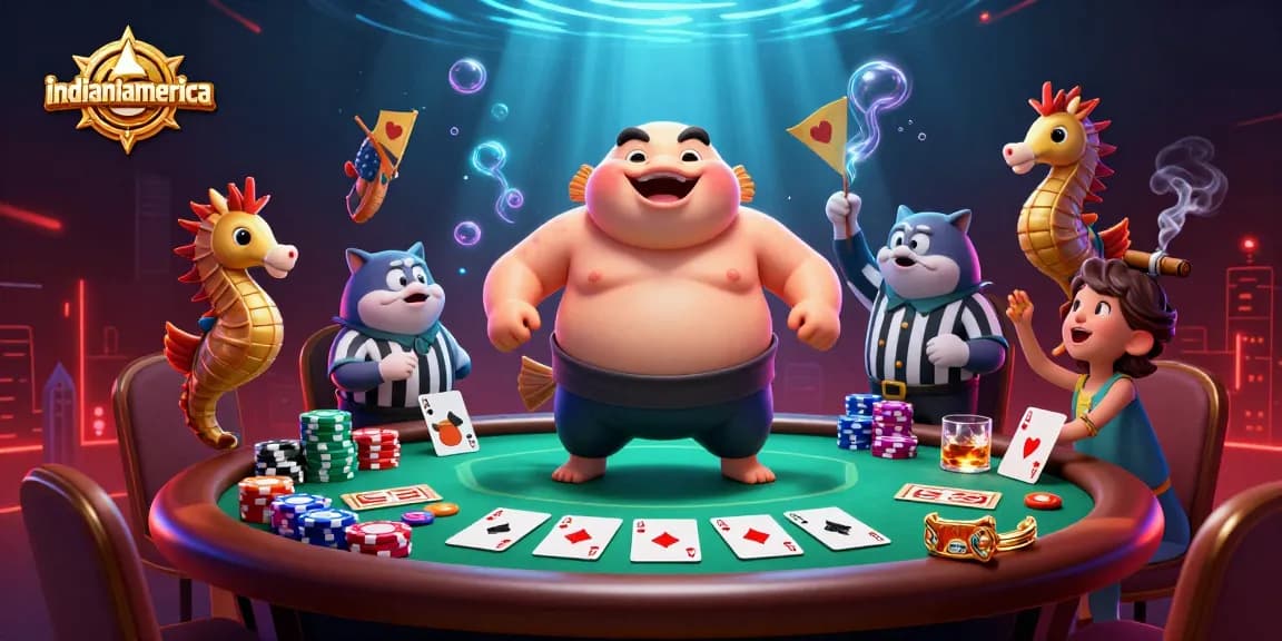 Indulge in the excitement of gambling with the vibrant underwater casino scene featuring indianiamerica's unique characters.