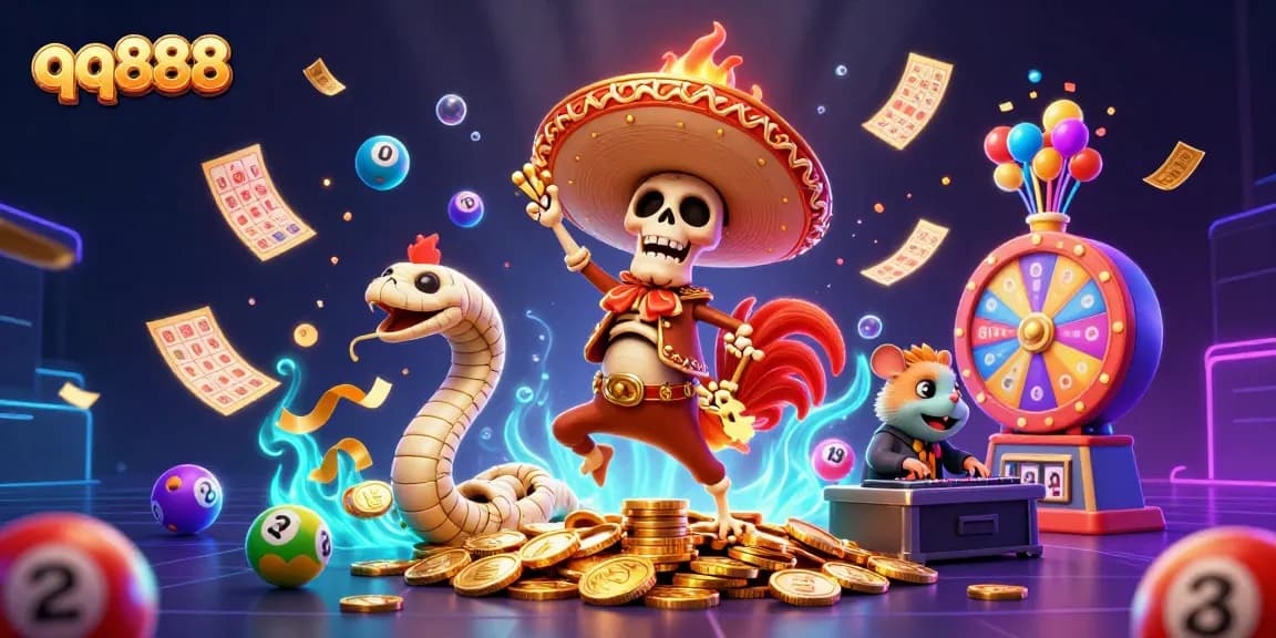 Engage with qq888 while showcasing vibrant lottery excitement and dynamic casino elements.