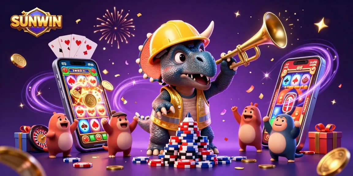 SUNWIN celebrates thrilling wins with vibrant characters amidst dynamic casino elements.