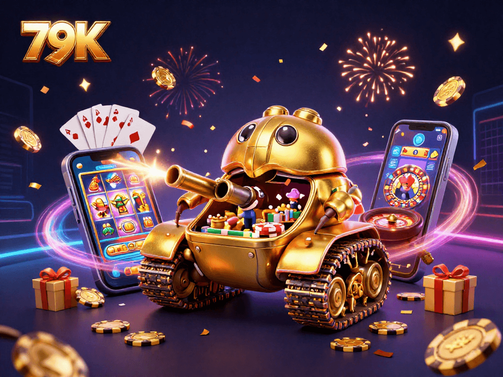 Os jogadores da 79K se divertem em um cassino em miniatura dentro de um tanque dourado.