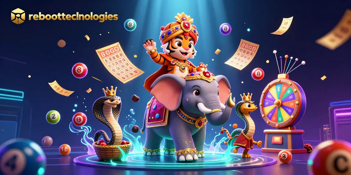 Engage in thrilling gameplay with reboottechnologies' vibrant 3D casino illustration filled with lottery excitement.