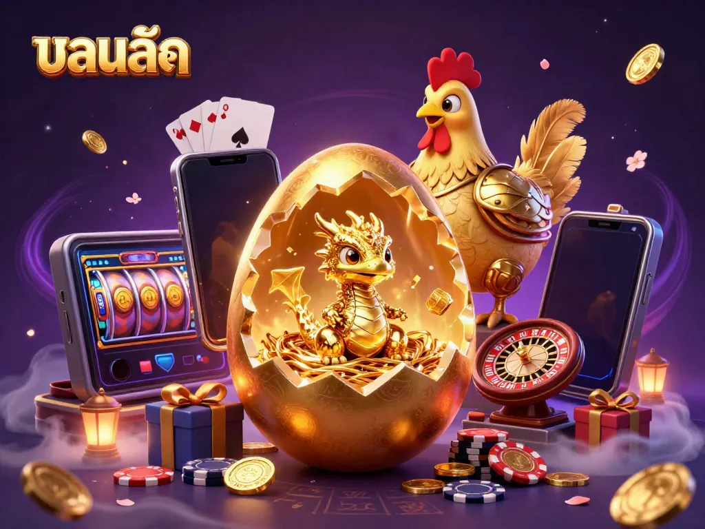 Experience high-energy gambling action with "บอลสด" showcasing a golden dragon among gaming elements.