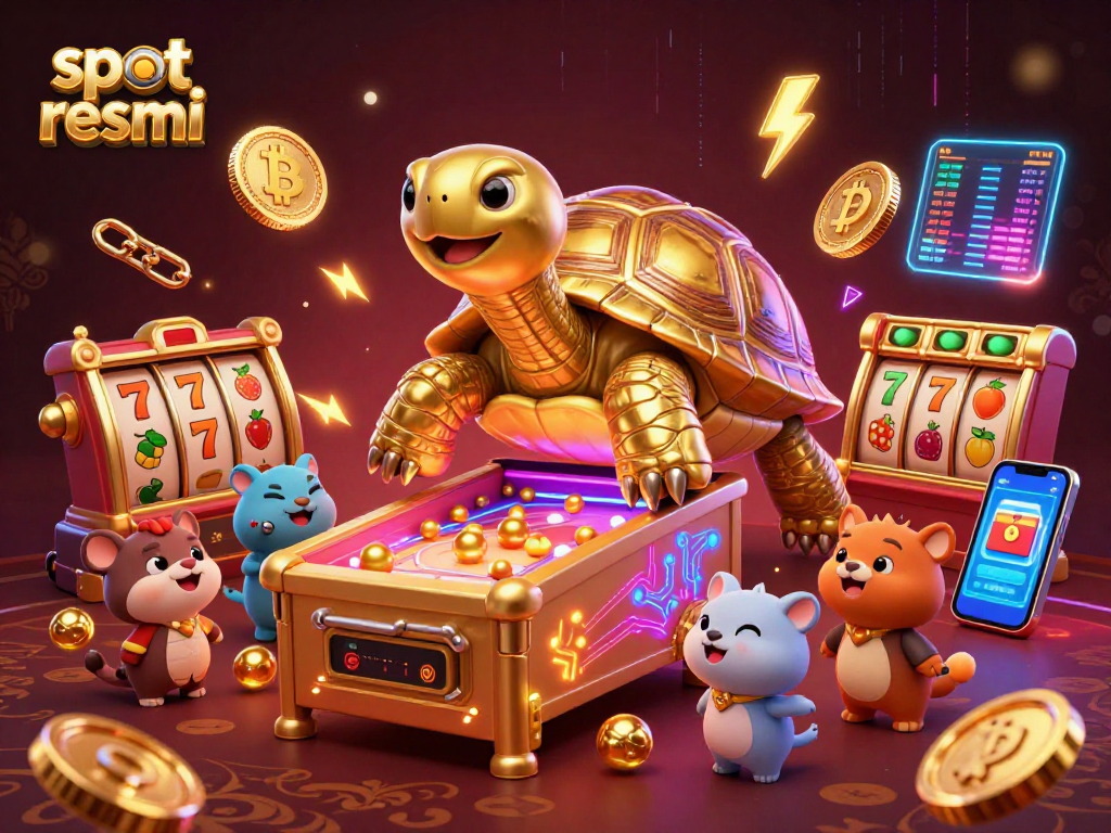 Experience thrilling slot resmi games with a golden tortoise pinball machine in this vibrant 3D illustration.