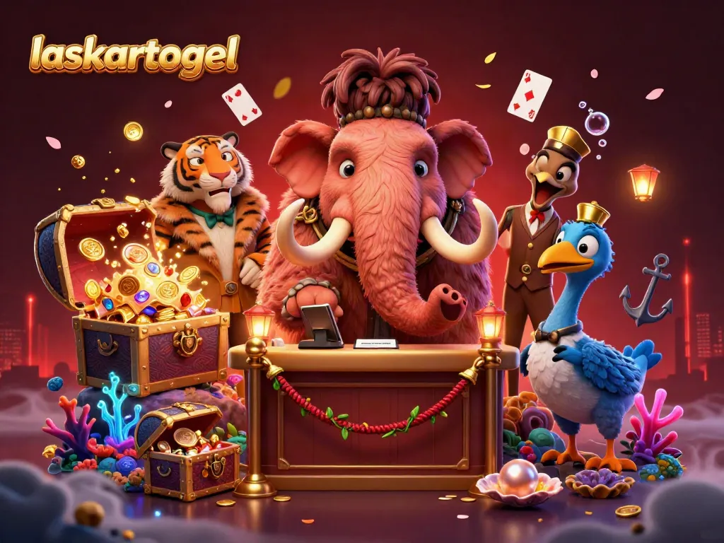 Watch the lively 3D illustration of laskartogel's unique casino scene featuring vibrant characters and treasures.