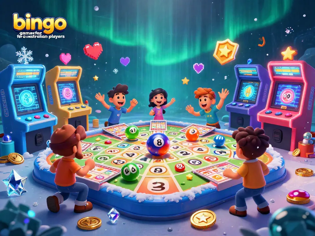 Engage in bingo games for australian players with vibrant virtual bingo cards, interactive gameplay elements, and colorful bingo balls.