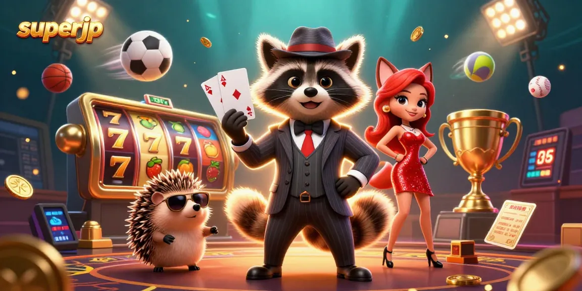 Engage with superjp in a vibrant casino scene showcasing winning slots and energetic characters.