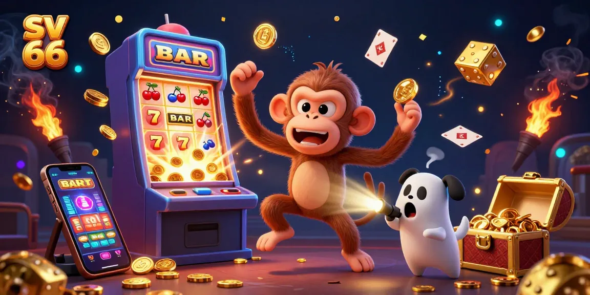 Witness sv 66's playful poltergeist monkey juggles casino treasures in a thrilling adventure.