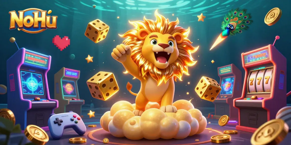 Experience exciting NoHu gaming with vibrant 3D illustrations of jackpot and slot surprises.