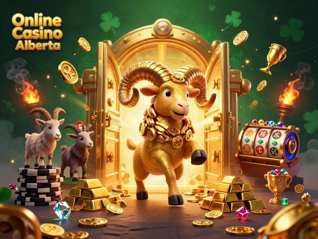 Experience thrilling action at the Online Casino Alberta with a golden ram charging towards jackpots.