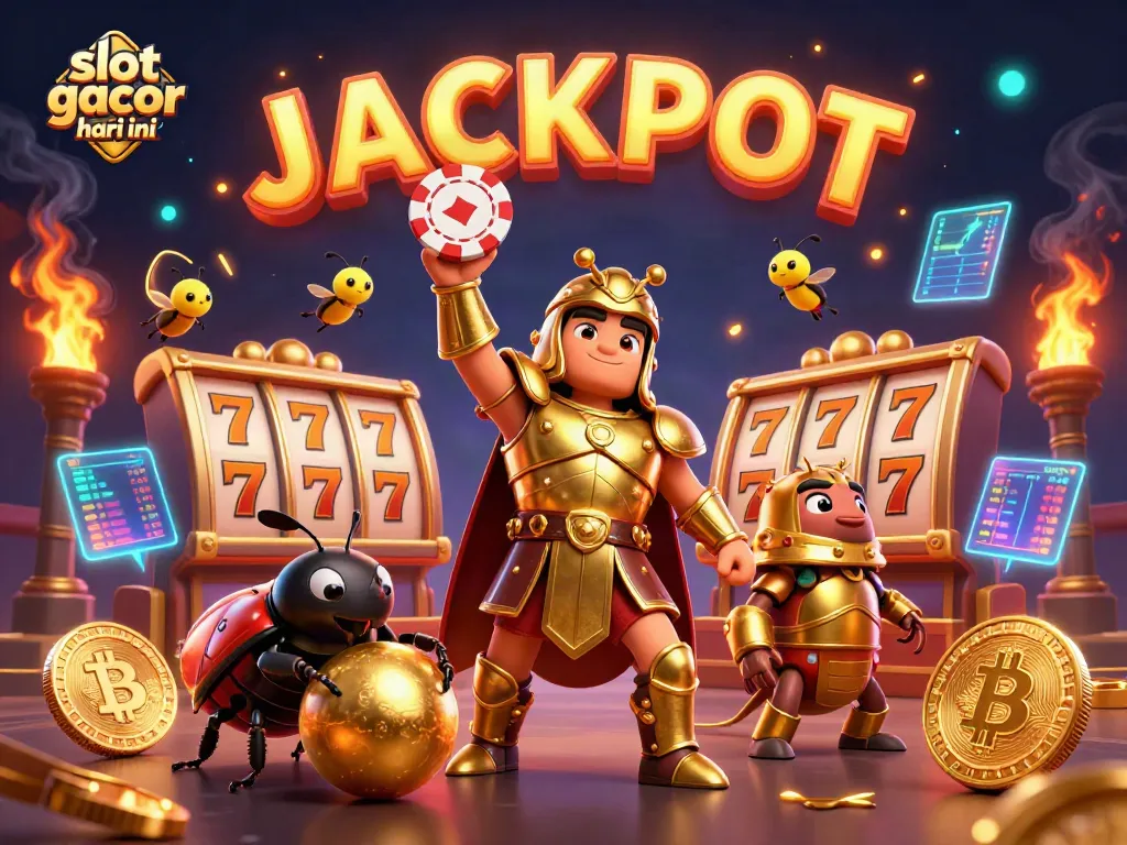 Engage with exciting slot gacor hari ini actions as the golden-armored beetle celebrates a big win!