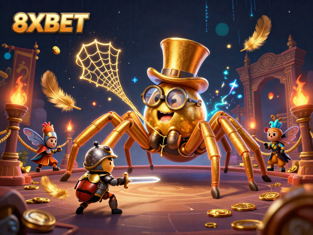 Engage with thrilling gameplay at 8XBET, featuring exciting characters in a vibrant casino setting.