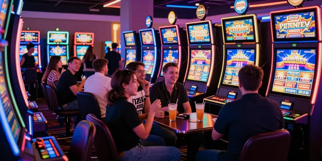Exciting slot gaming experience in a lively casino atmosphere.