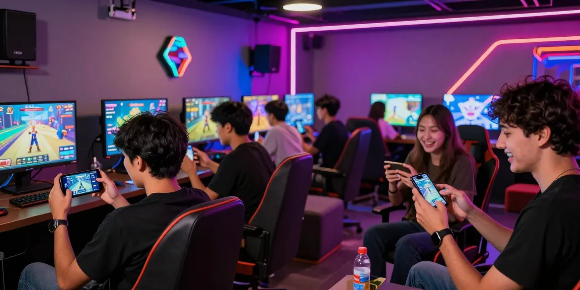 Tiranga Game players enjoying a vibrant mobile gaming experience in a lively lounge.