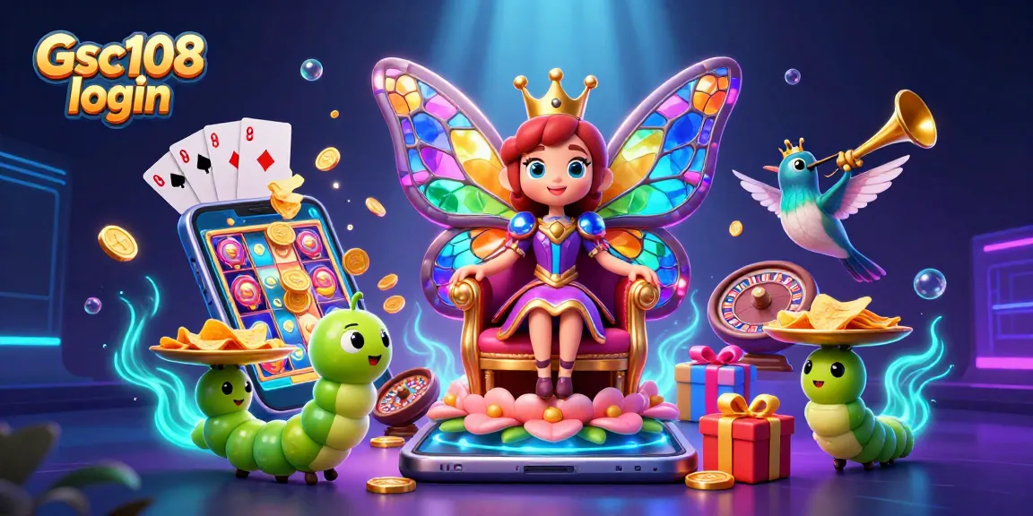 Experience the vivid world of Gsc108 login with a colorful display of online casino excitement and dynamic game elements.