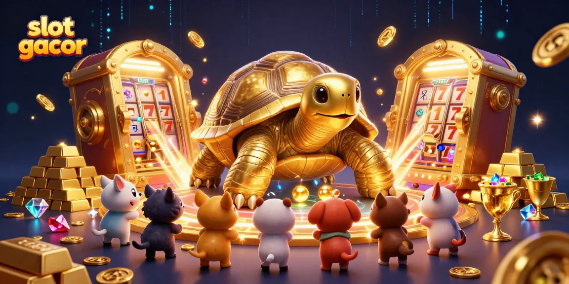 Play slot gacor with lively characters in a detailed casino illustration featuring treasure and game elements.