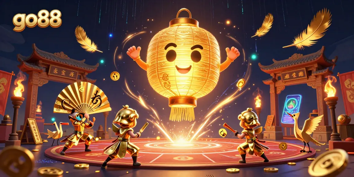 Experience the excitement of go88 with a vibrant 3D illustration showcasing lively casino elements and characters.
