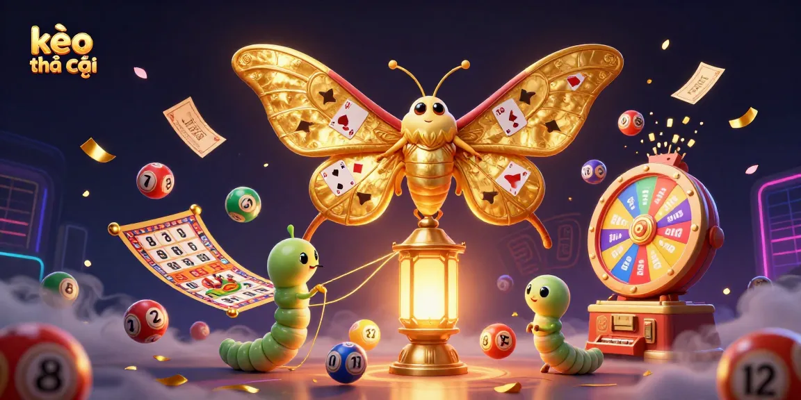 Engage with kèo nhà cái through this vibrant casino-themed illustration showcasing dynamic lottery elements.