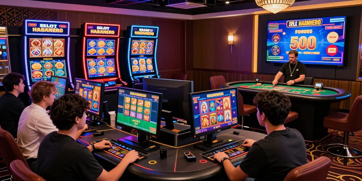 Engaging Slot Habanero online casino scene with diverse players and colorful games, highlighting excitement and fun.
