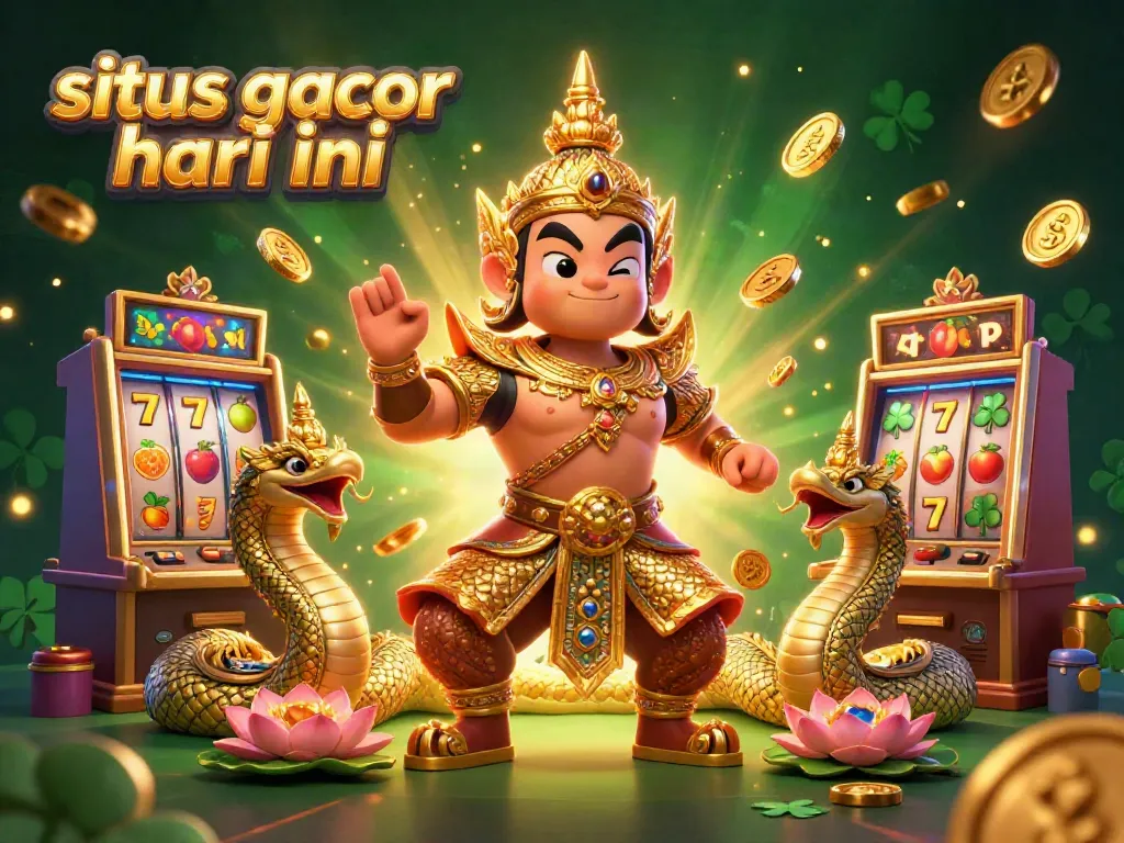 Slot yang gacor hari ini dengan gurita penjaga dan naga, dikelilingi elemen kasino menarik.