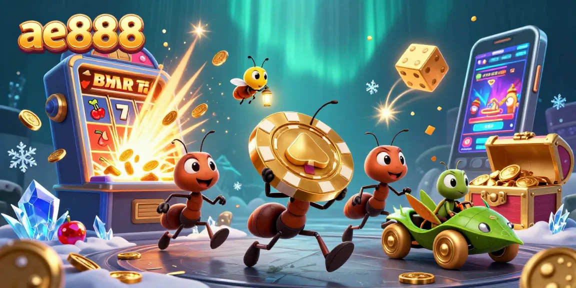 ae888 gamblers engaging in a vibrant casino heist with oversized poker chips amidst a flurry of golden coins and lights