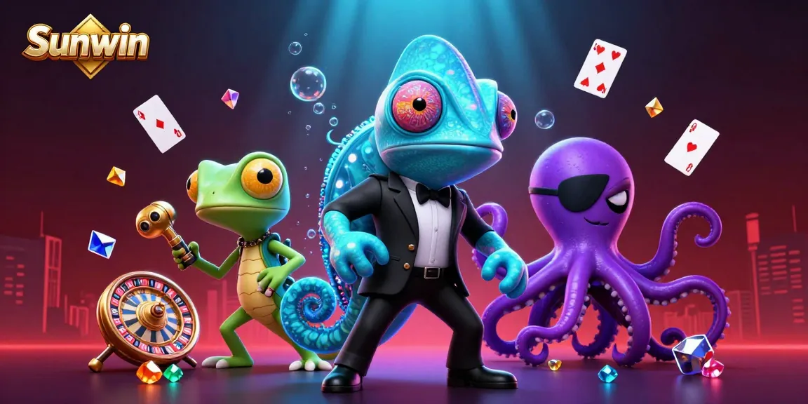 Experience thrilling wins with Sunwin at this vibrant 3D casino illustration scene.