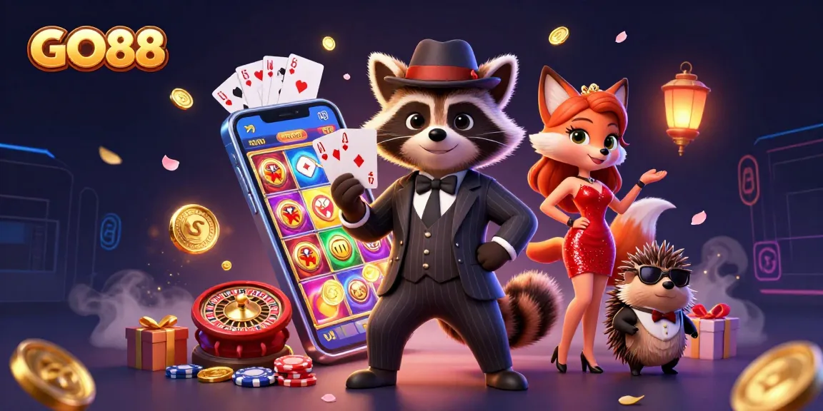 Engage in thrilling gameplay at GO88 with vibrant characters and dynamic casino elements.