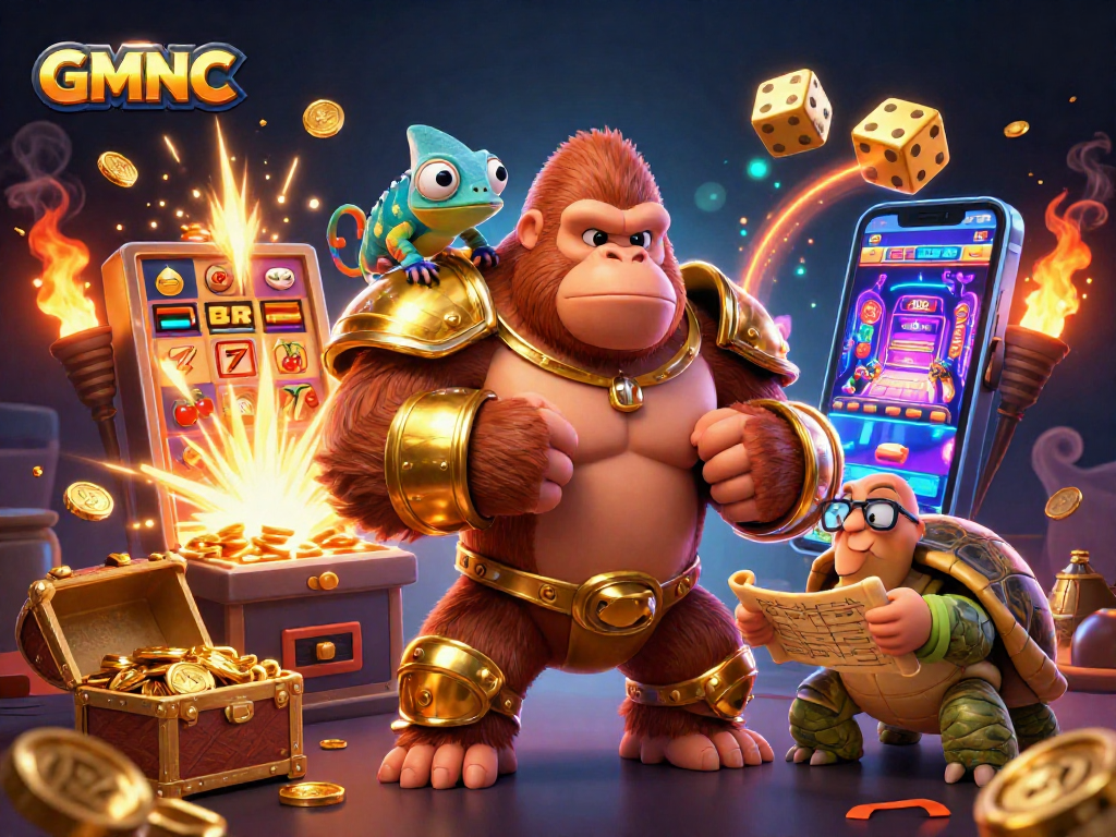 Experience thrilling gameplay with GMNC's exciting slot machine and dynamic characters in a vibrant 3D casino.