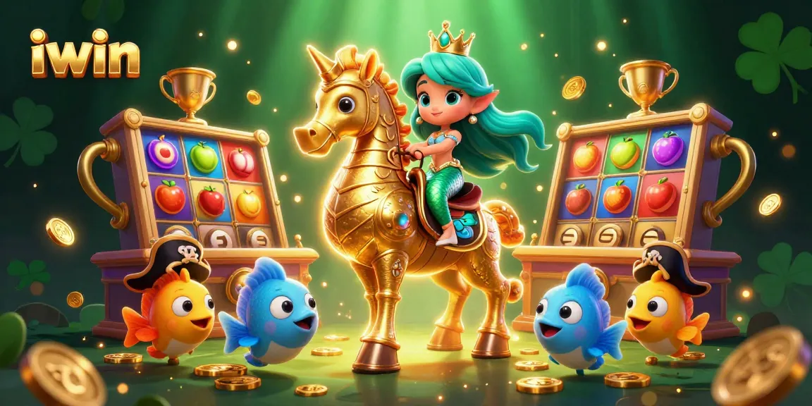 Win big with iwin's vibrant casino gaming scene featuring a mermaid and seahorse.