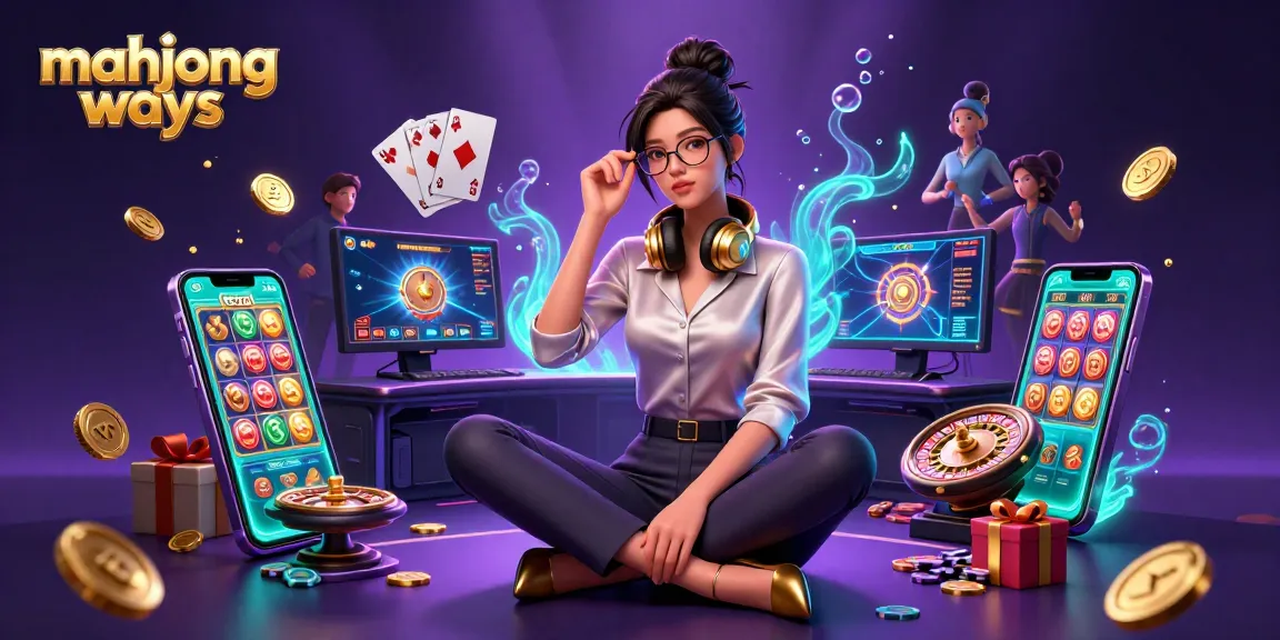 Experience mahjong ways with vibrant gaming elements and a stylish gamer at a high-tech setup.