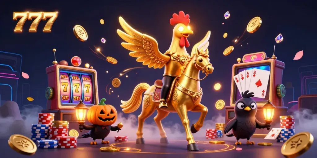 Slot777 menggambarkan permainan slot dengan simbol keberuntungan 777 dalam suasana kasino yang memikat.