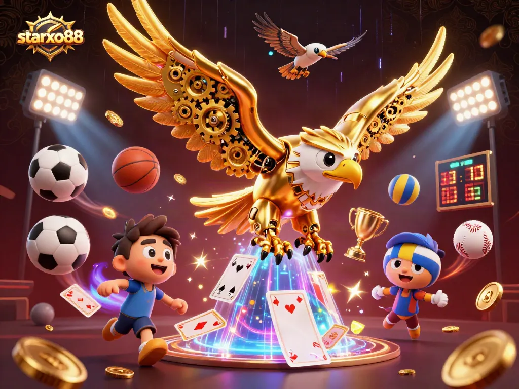 Experience thrilling gameplay with starxo88 in this vibrant and energetic 3D casino illustration.