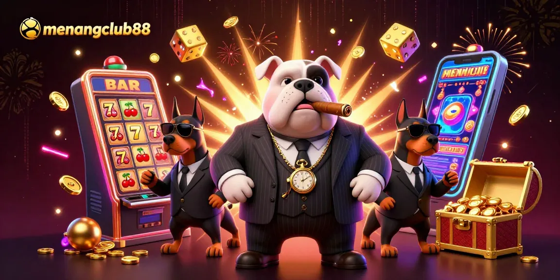 Experience thrilling wins at menangclub88 with a vibrant 3D casino scene capturing slot machines and characters!