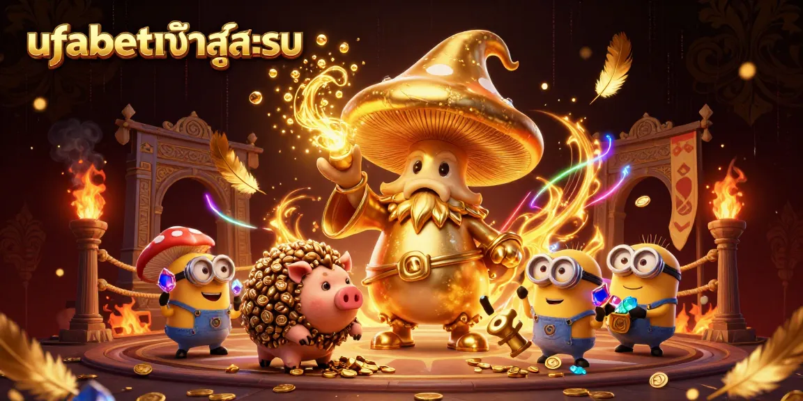 Experience ufabetเข้าสู่ระบบ with a magical mushroom wizard and treasure elements in a vibrant casino illustration.