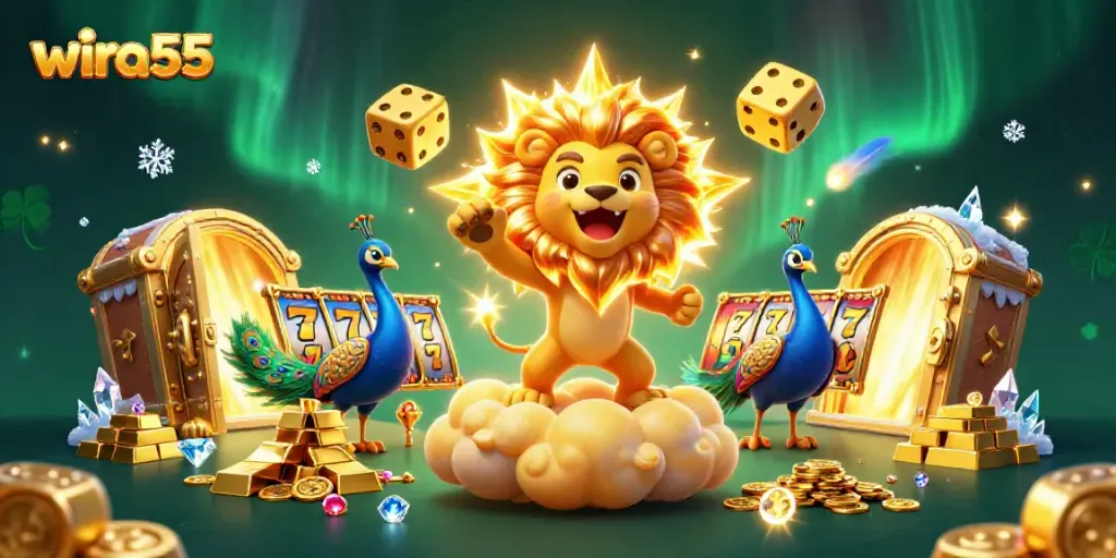 Experience the thrill of wira55 with vibrant slot and casino elements embodying an exciting gaming atmosphere.